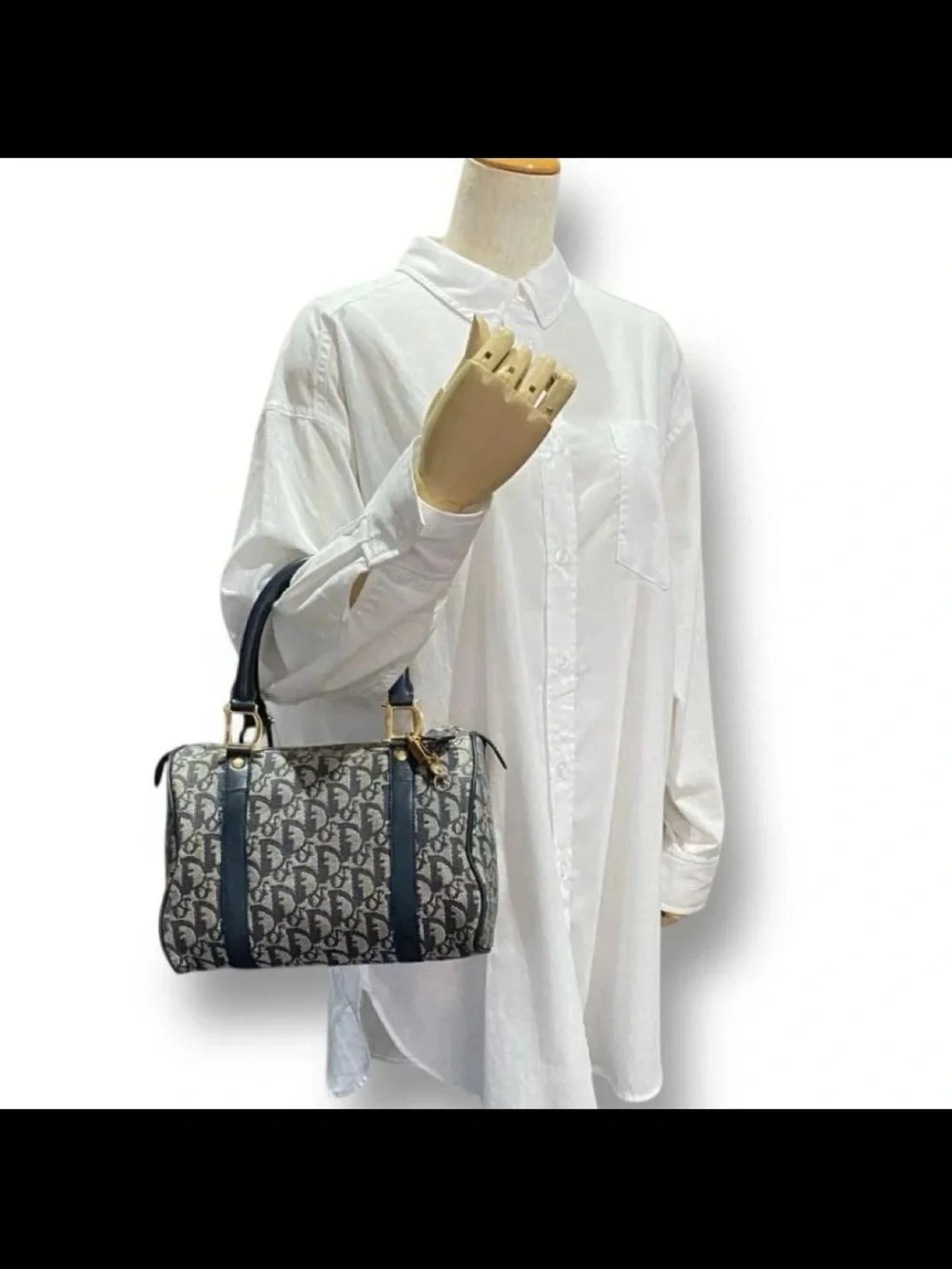Dior Navy & Beige Oblique Satchel with Gold Hardware